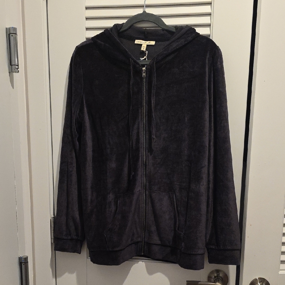 Black Velour Zip-Up Hoodie
